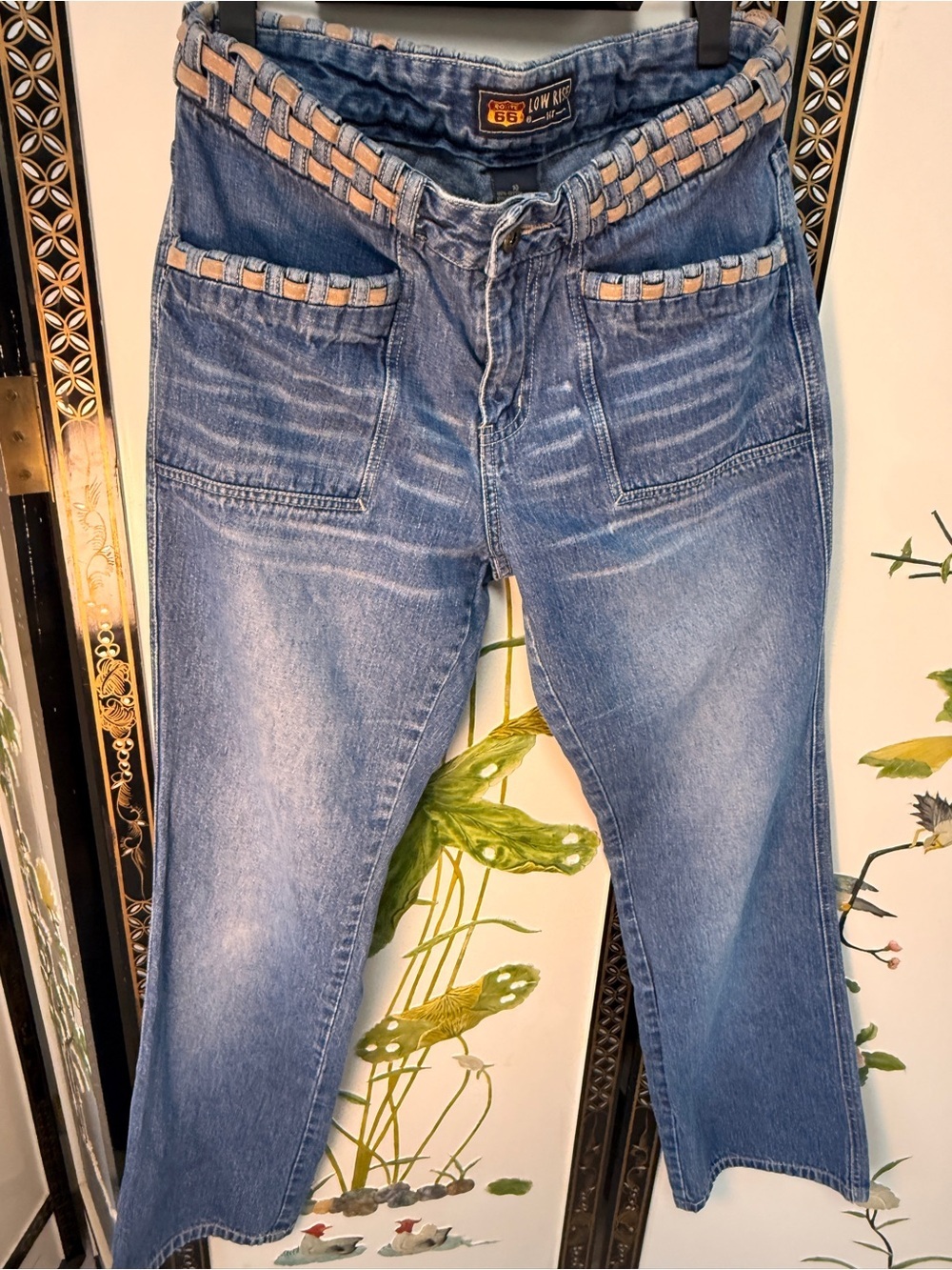 SUPER CUTE! Vintage Route 66 😎 Low-Rise Blue Denim Jeans with Woven Trim size 10